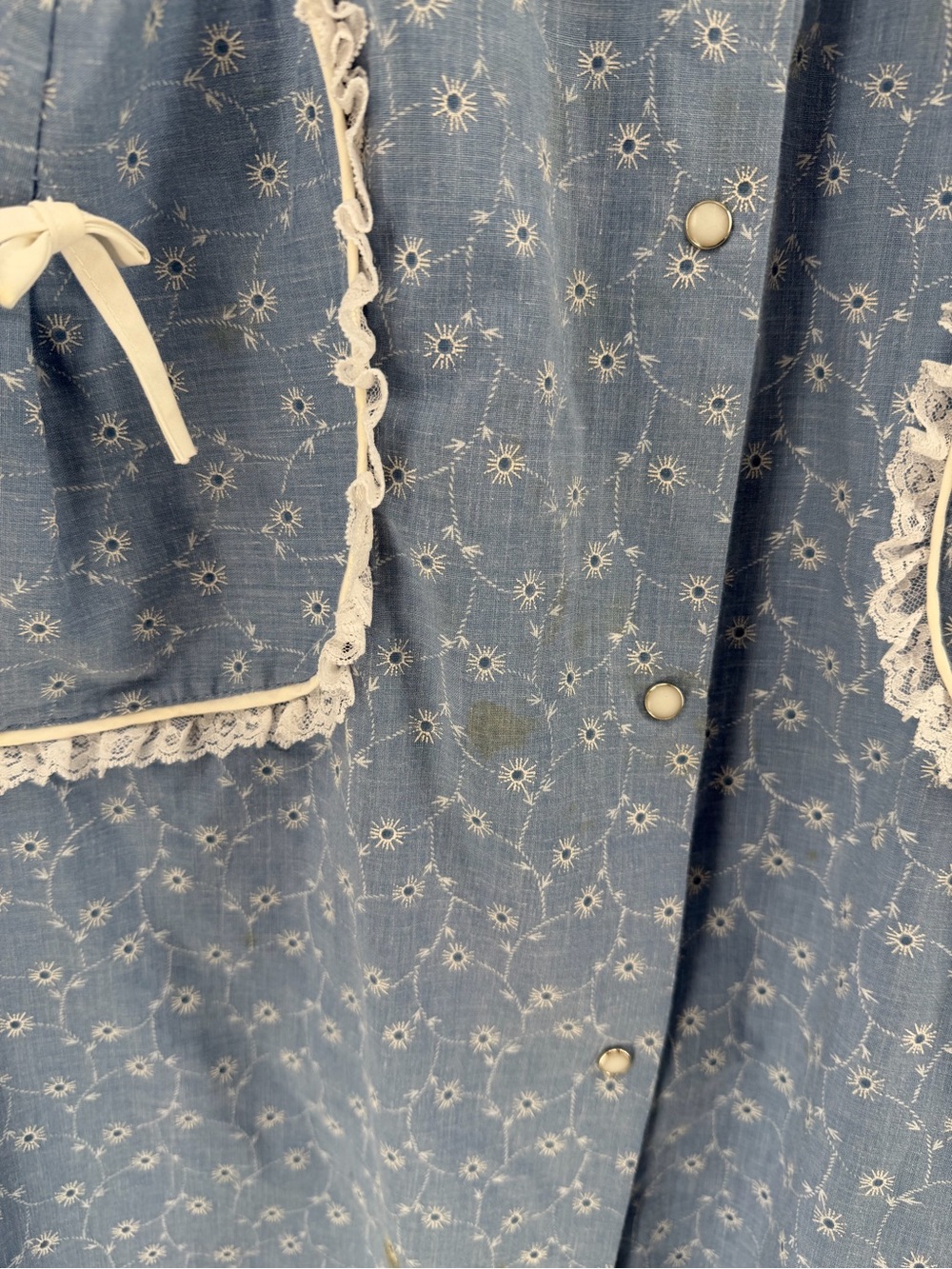 Vtg 70s Improved Living House Dress Sleepwear L Blue Floral Pearl Snap Cottage - Picture 2 of 8